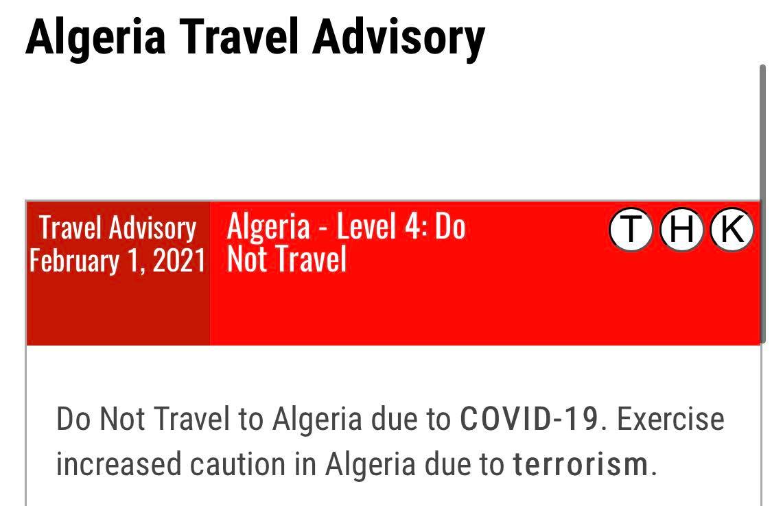 أمريكا تضع تحذيرا باللون الاحمر لـ رعاياها الراغبين في السفر إلى الجزائر